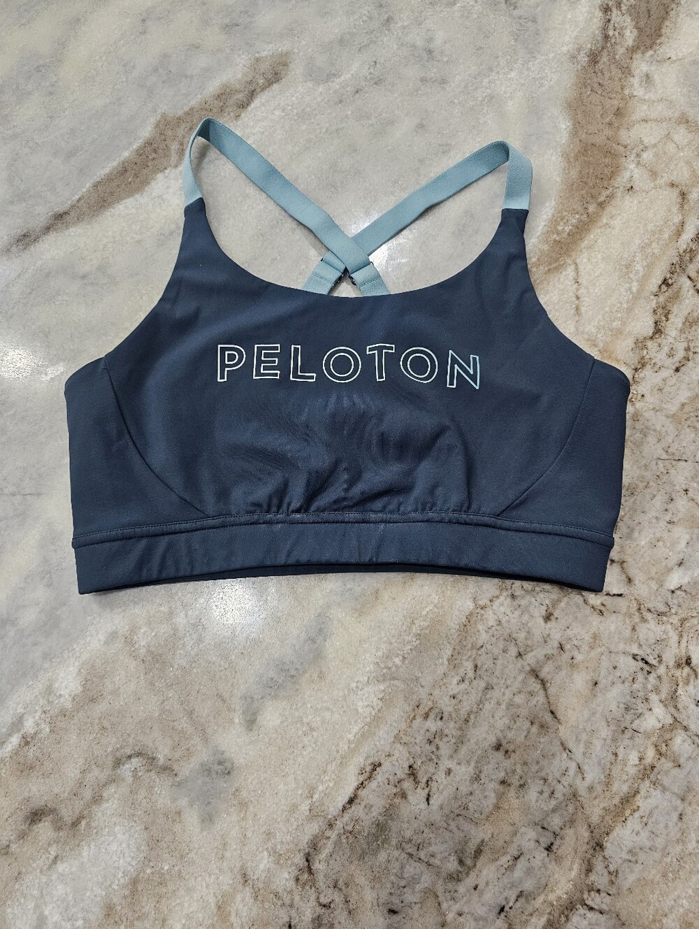 Peloton Sports Bra Medium Blue Crisscross Back Mesh Athletic Bra